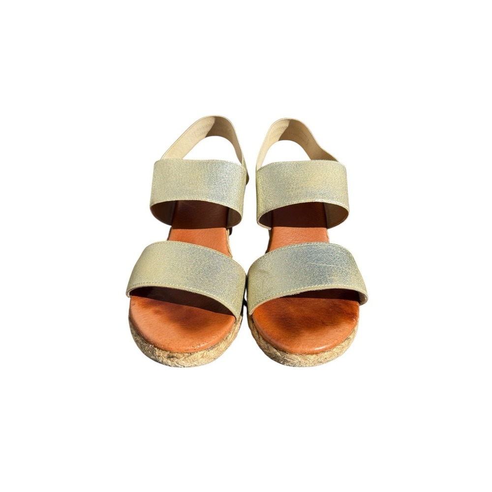 Andre Assous Wedge Sandals Womens 38 Gold Metallic Espadrille Slingback Sandal‎
